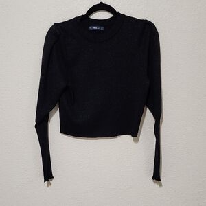 Zara Silver and Black Crop Fitted Sweater